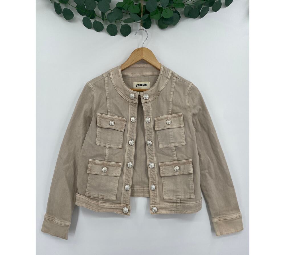 L'Angence Yari Collarless Open Front Four Flap Pockets Jacket Small